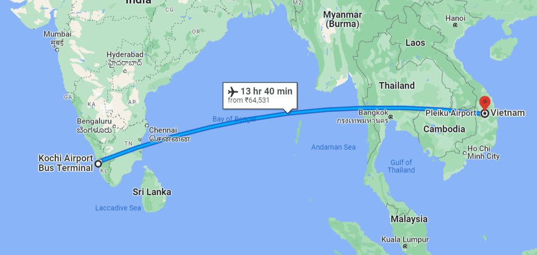 Kochi To Vietnam Distance Measuring The Route For Your Asian